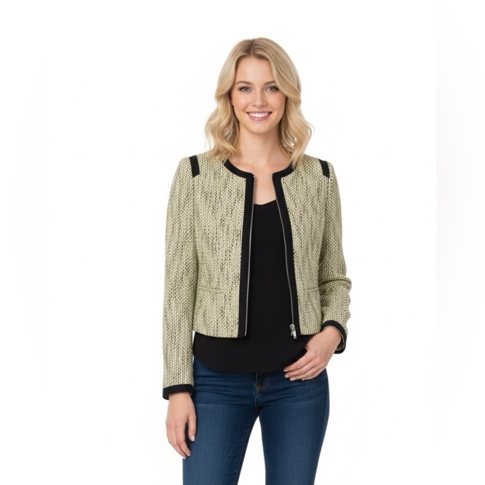 Banana Republic tweed zip up blazer cotton blend size 6